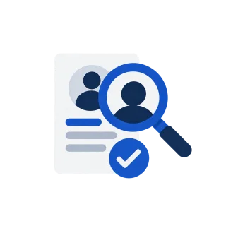 A business profile and magnifying glass illustrating an AI visibility diagnosis